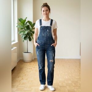 GUESS Dark Blue Distressed Denim Women's Overalls